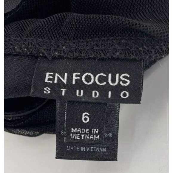 En Focus Studio Sheath Dress Black Mesh Lace Trim Flared Hi Low Hem Sz 6 Witchy - Picture 6 of 12